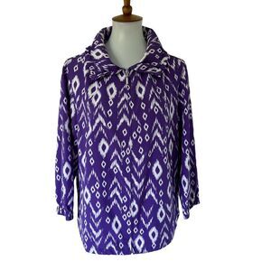 Zenergy By Chico's Jacket Women's 2 M Purple/White Diamond Ikat Coat Windbreaker